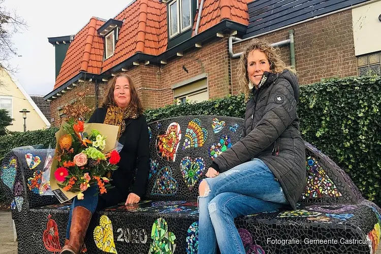 Hartenbankje met mozaïek station Castricum