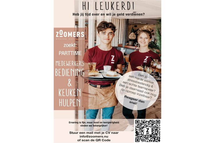 Zoomers zoekt Parttime medewerkers bediening en Keukenhulpen